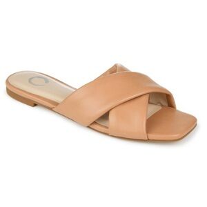 Journee Collection Women’s Carlotta Slide Flat Sandals, Tan Size 10